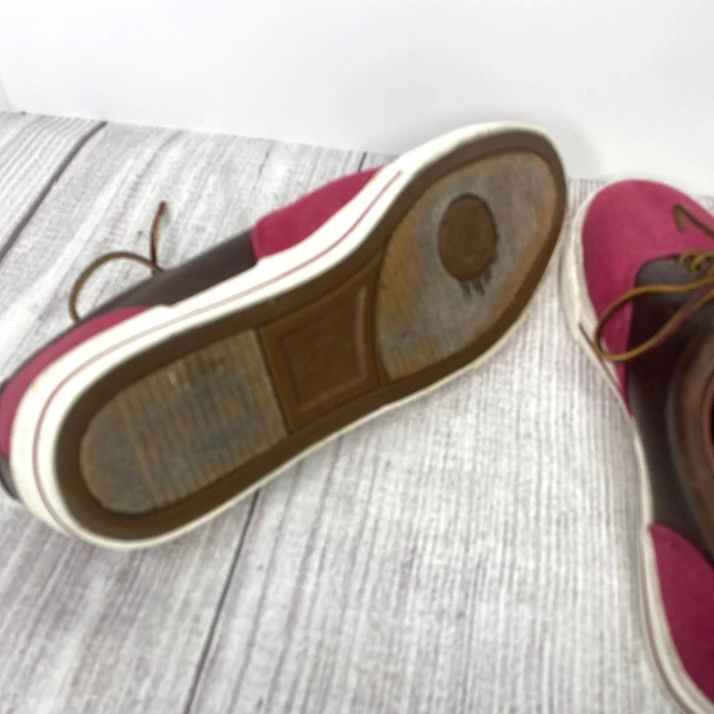 Ralph Lauren Polo Vaughn Men's 10.5D Red Linen Leather Canvas Boat Shoes Sneaker